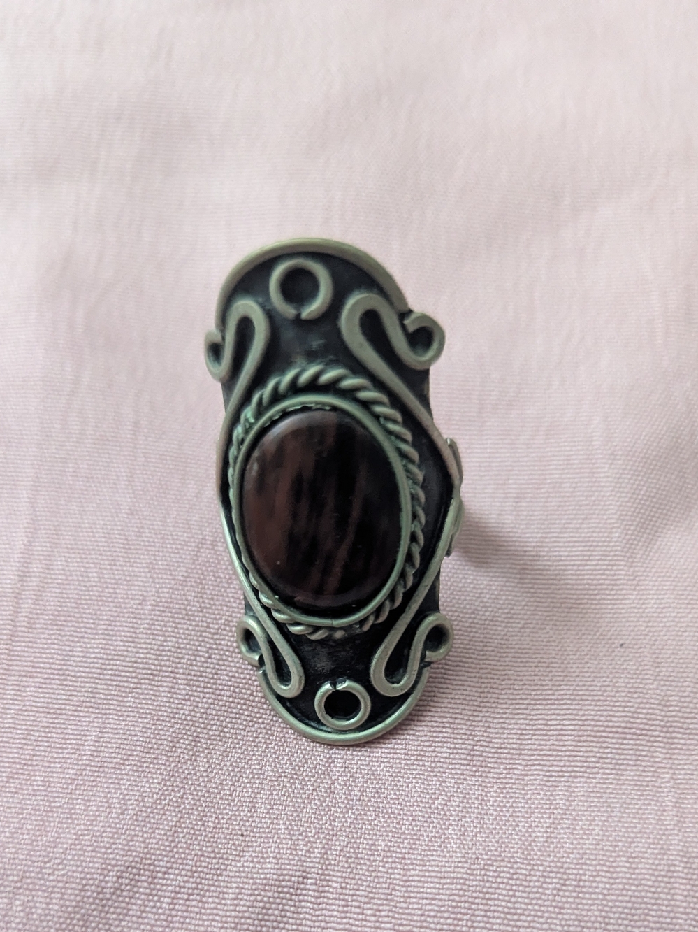 Handcrafted Silver-Tone Black Stone Statement Ring